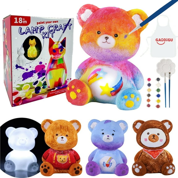 Yyuenw Paint Your Own Bear Lamp Kit, Arts and Crafts for Kids Ages 8-12, Art Supplies Painting Kit for Kids 6-12, Bear Night Light Toys Girls Boy Birthday Christmas Gifts for Kid Ages 3-12 