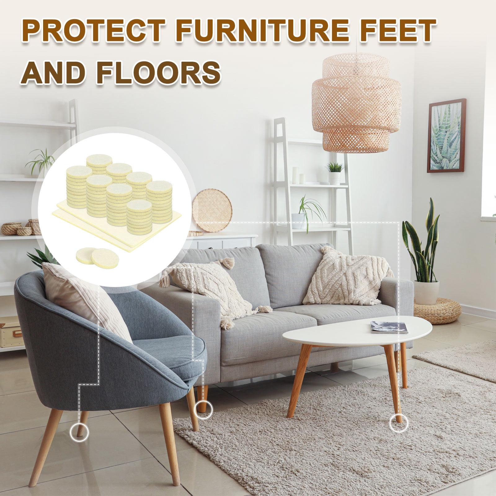 82Pcs Felt Furniture Pads, Pure Wool Felt Furniture Feet Wood Floor Protectors Self Adhesive Round for Protecting Hardwood Floors, Table Legs and Chair Legs, Beige