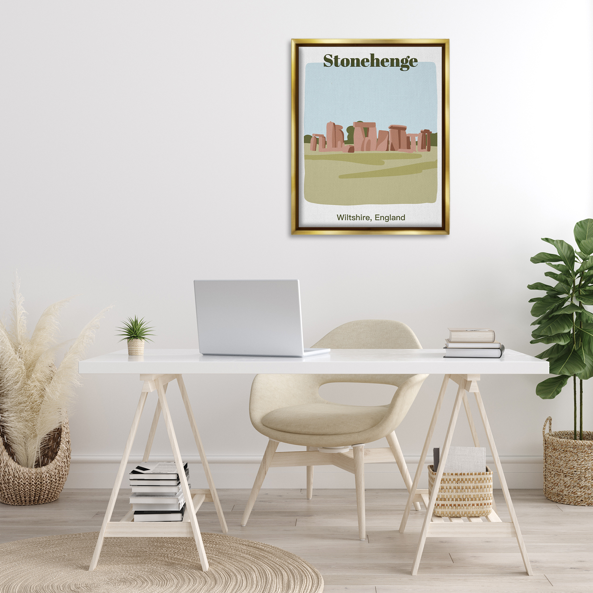 Stupell Industries Stonehenge Landmark Architecture Town & City Painting Gold Floater Framed Art Print Wall Art, 25 x 31