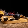 thumbnail image 2 of Bamboo Serving Tray with Handle, 40x28x5cm - Modern Japanese Style Lightweight Tea Tray for Home, Dining Room & Hotel Use - Sturdy, Convenient Tabletop Organizer for Tea Sets & Daily Essentials -, 2 of 3