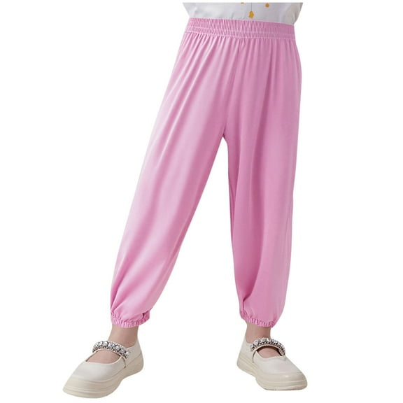 Cethrio Girls Cotton Sweatpants, Elastic Waist Athletic Loose Casual Jogger Pants Pink Size 2-11T