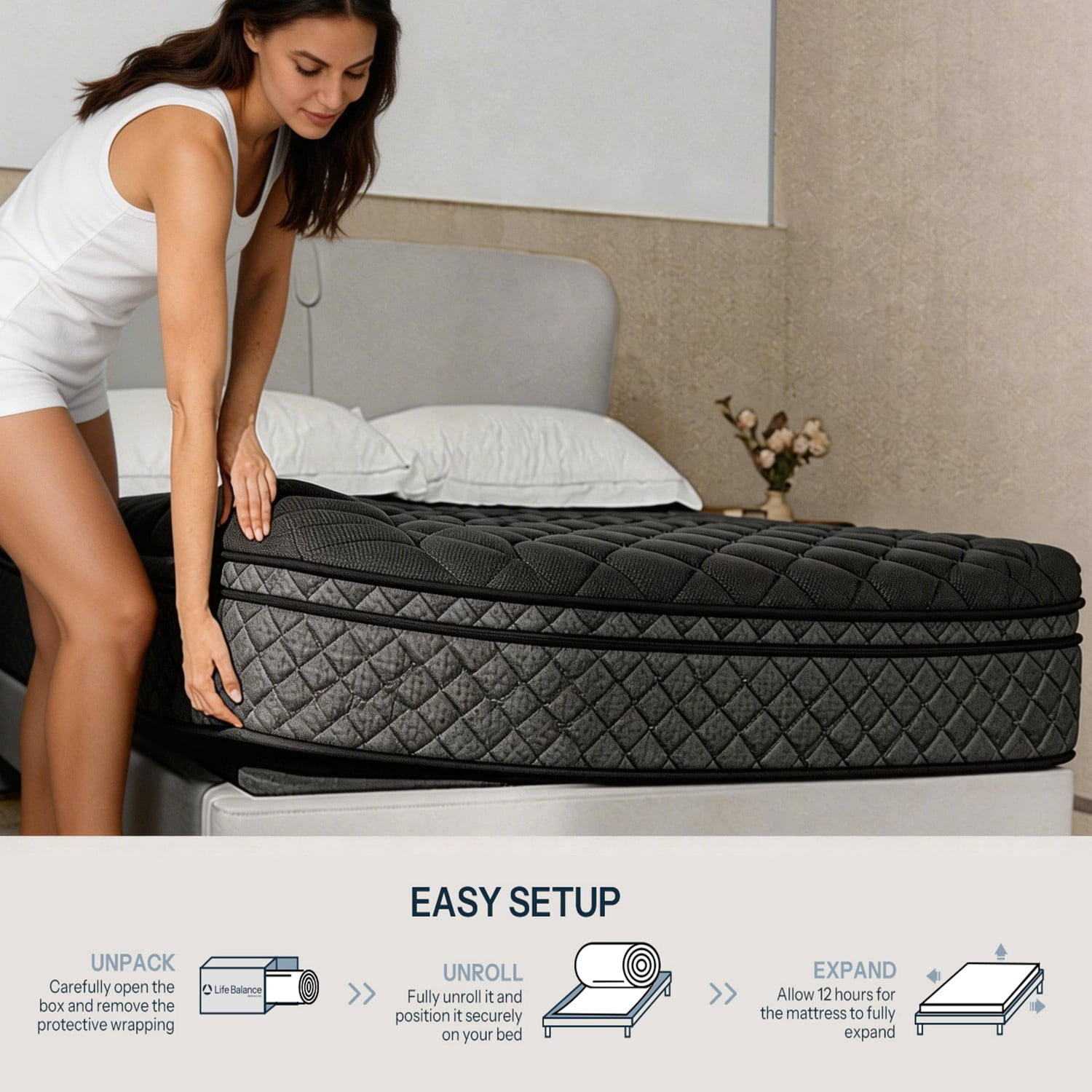 Zaxzudu 14 Inch Hybrid Mattress, King Size, Pocket Coil & Cooling Memory Foam Mattress in a Box, Medium Firm for Back Pain Relief, Breathable & Supportive