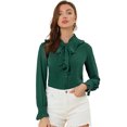 thumbnail image 1 of Unique Bargains Chemise de Travail Unie à Boutons pour Femmes, Col à Volants, Col Noué, 1 of 6