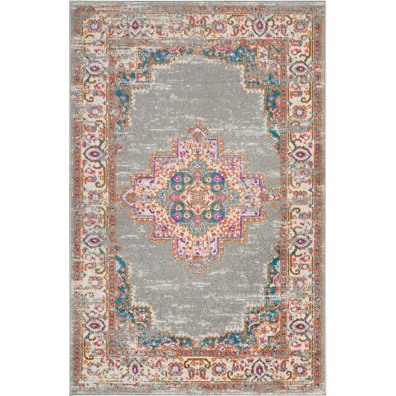 4’ x 6’ Gray and Gold Medallion Area Rug