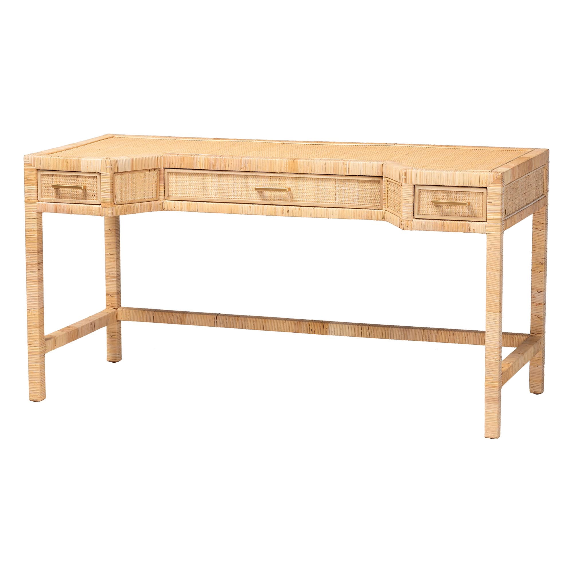 bali & pari Kalimantan Boho Desk, 3-Drawer, Natural