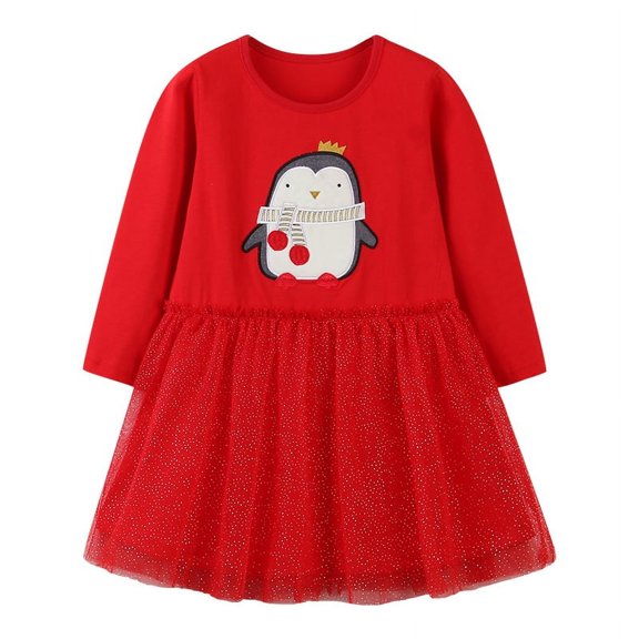 Yidarton 2022 Autumn girls mesh dress European and American style cartoon long-sleeved princess dress embroidered children's dress 6T