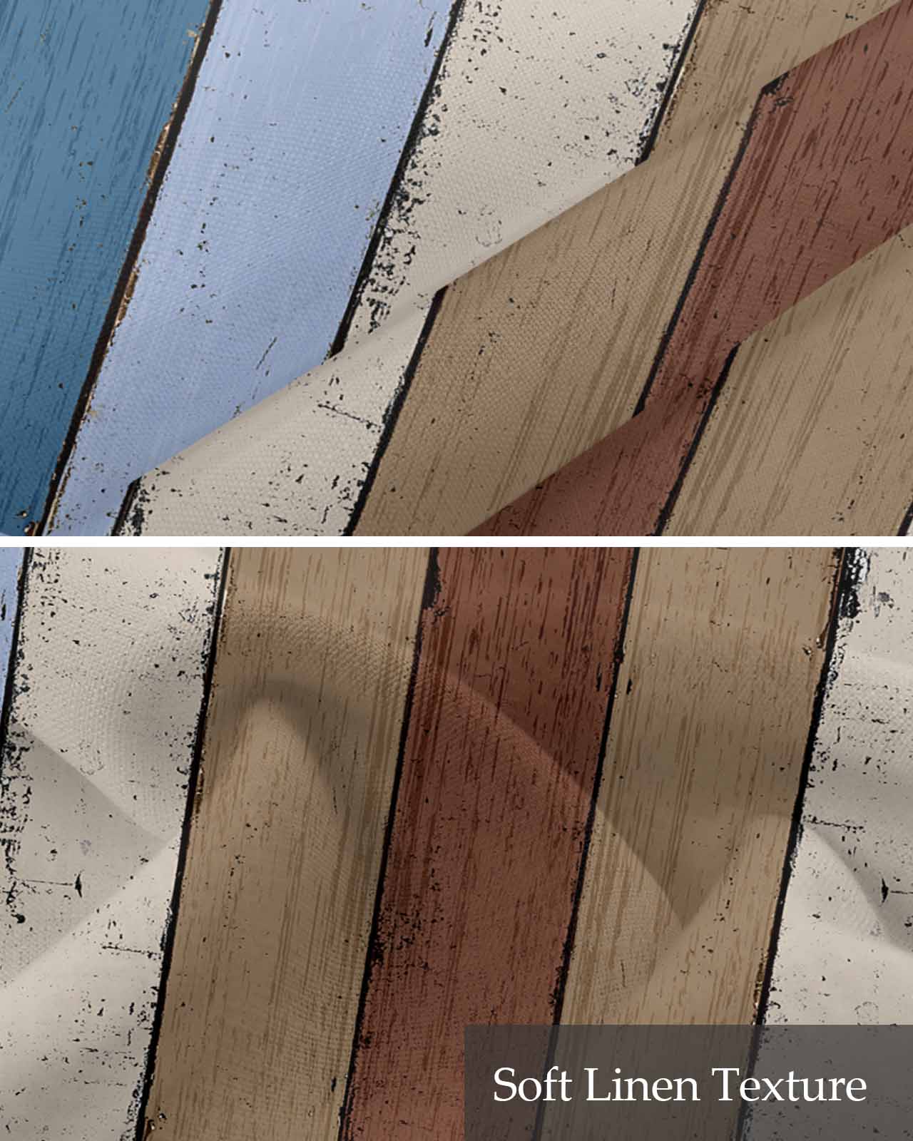 Blue Brown Kitchen Valances for Windows Farmhouse Linen Window Valance Curtain for Living Room Window Treatment Farmhouse Wood Grain Vintage Vertical Striped Valance Rod Pocket Topper, 42 x 12 Inch