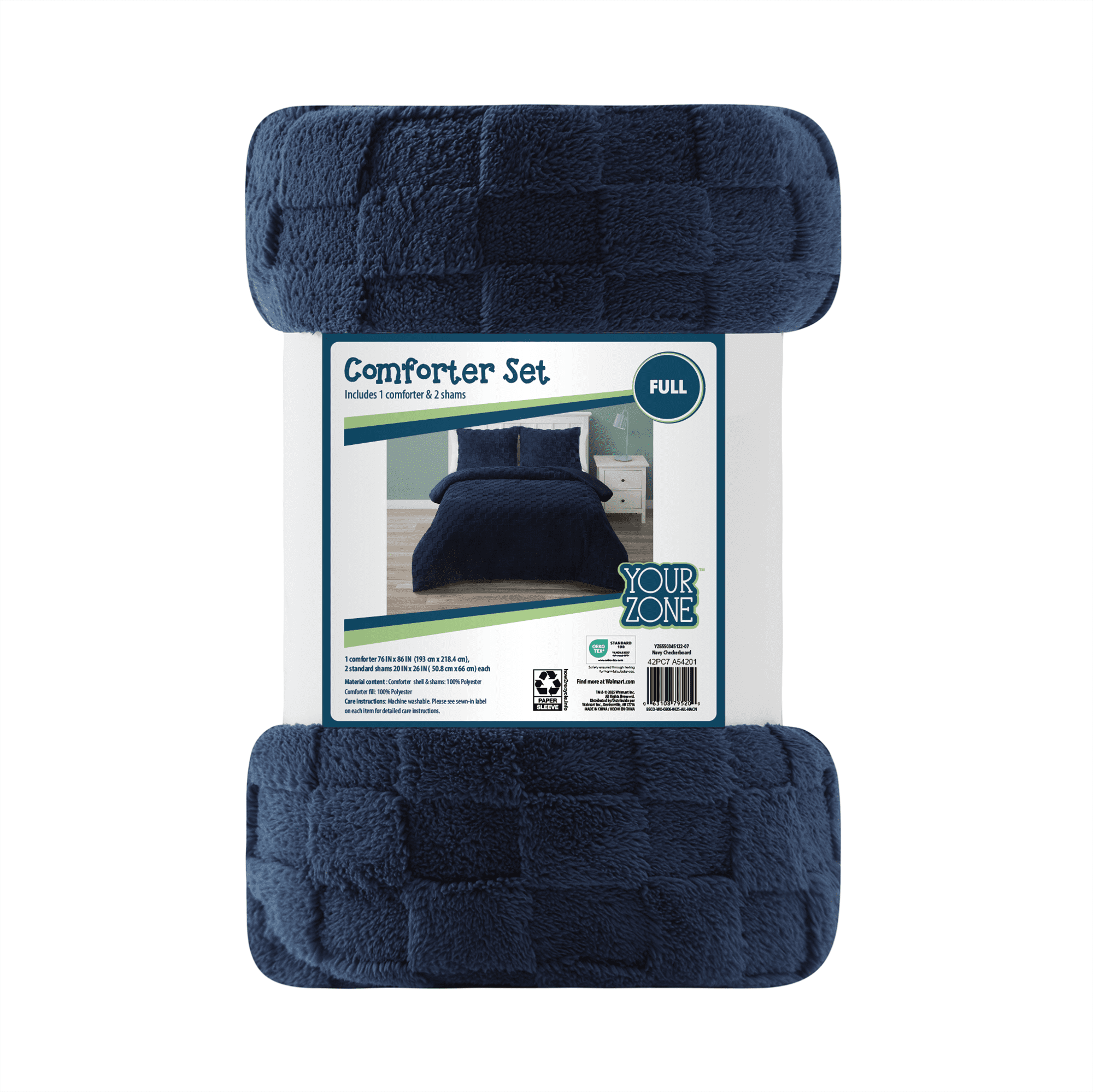 Your Zone 3-Piece Navy Embossed Checkerboard Comforter Set Twin/Full, Unisex, Kids