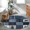 thumbnail image 4 of Navy Blue Plaid Round Area Rug 4 FT, Non Slip Indoor Outdoor Rug, Vintage Farmhouse Animals Tree Washable Soft Circular Carpet Non-Shedding Floor Mat for Coffee Table Nursery Foyer Balcony, 4 of 8