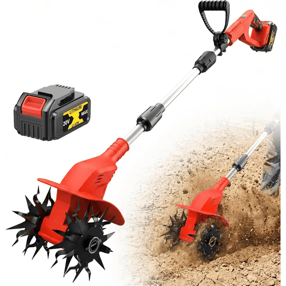 20V Cordless Tiller Cultivator, 360RPM Electric Garden Tiller, with 2 * 4.0Ah Batteries & Charger, 9in Tilling Width And 6.6in Depth Garden Rototiller for Lawn/Gardening