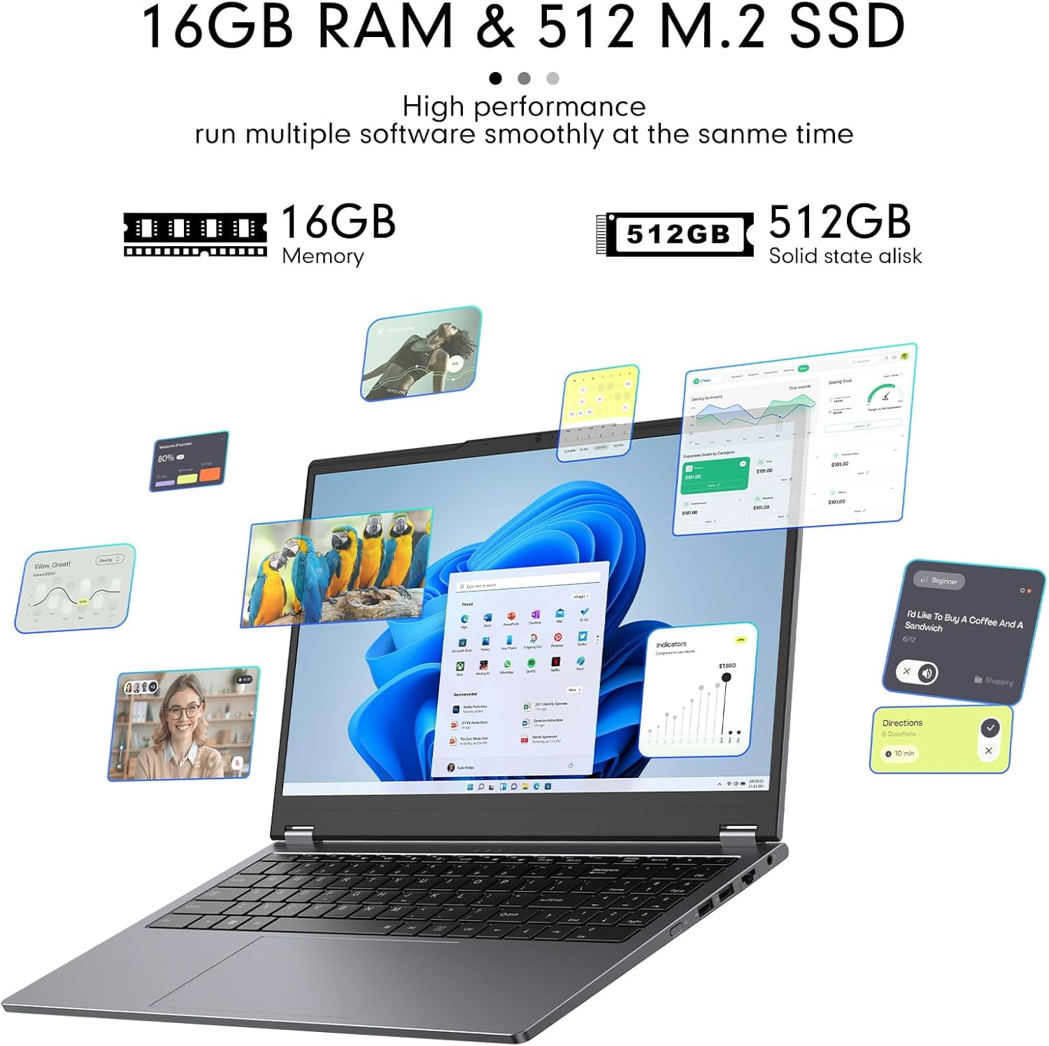 15.6" Touchscreen Laptop,512GB SSD 16GB RAM,Windows 11 Pro,360° Foldable 2 in 1 NoteBook Computer,AMD Ryzen R3 3200U(Up to 3.5 GHz),Office 365,Blacklit Keyboard,FHD Display