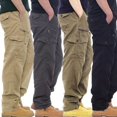thumbnail image 2 of Simple cotton overalls, men's casual pants, elastic waist, multi-pocket pants, plus size, 2 of 5