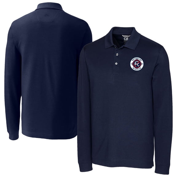 Men's-Cutter & Buck  Navy New England Revolution Big & Tall Advantage Eco Tri-Blend Pique Long Sleeve Polo