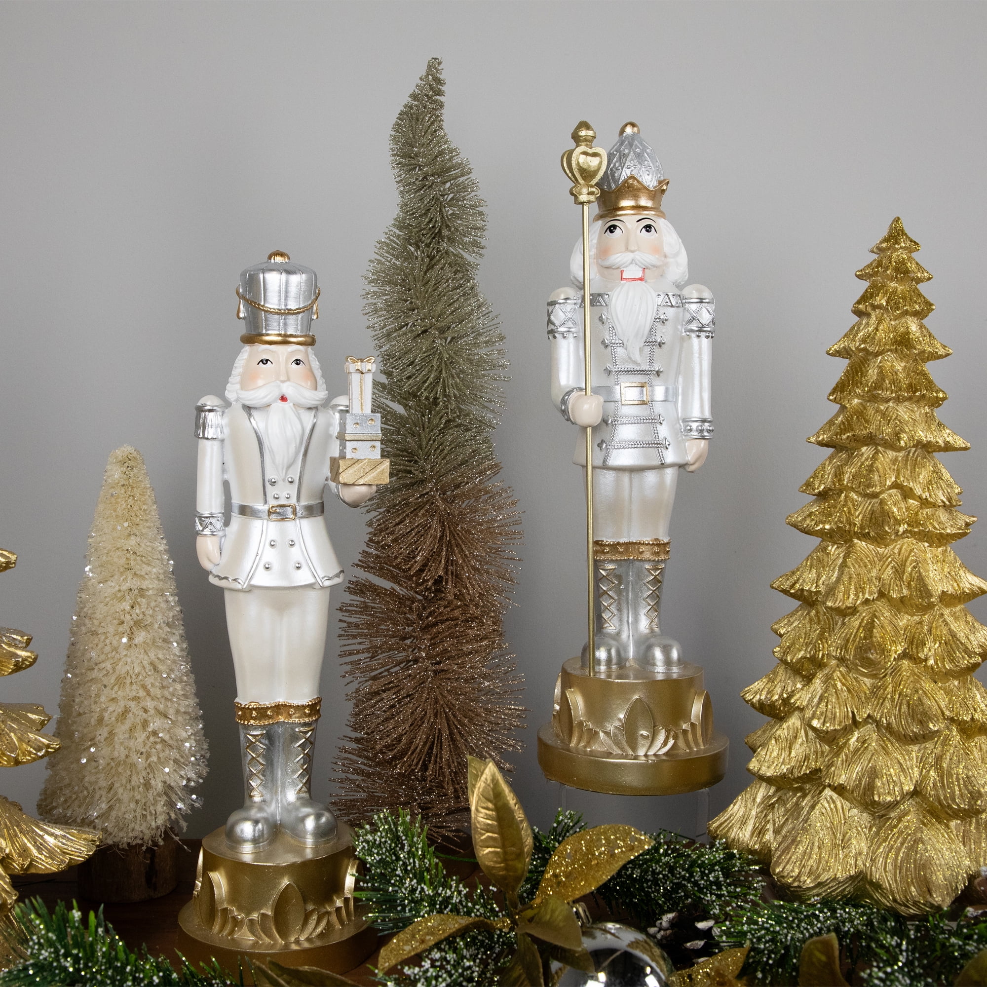 Northlight 13.5" Silver Metallic Christmas Nutcracker with Staff