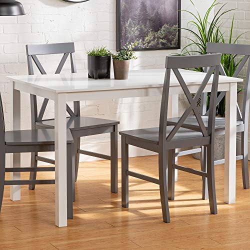 Walker Edison 4 Person Modern Farmhouse Wood Small Dining TableDining Room Kitchen Table Set Dining 4 Chairs Set White/Grey48 Inch