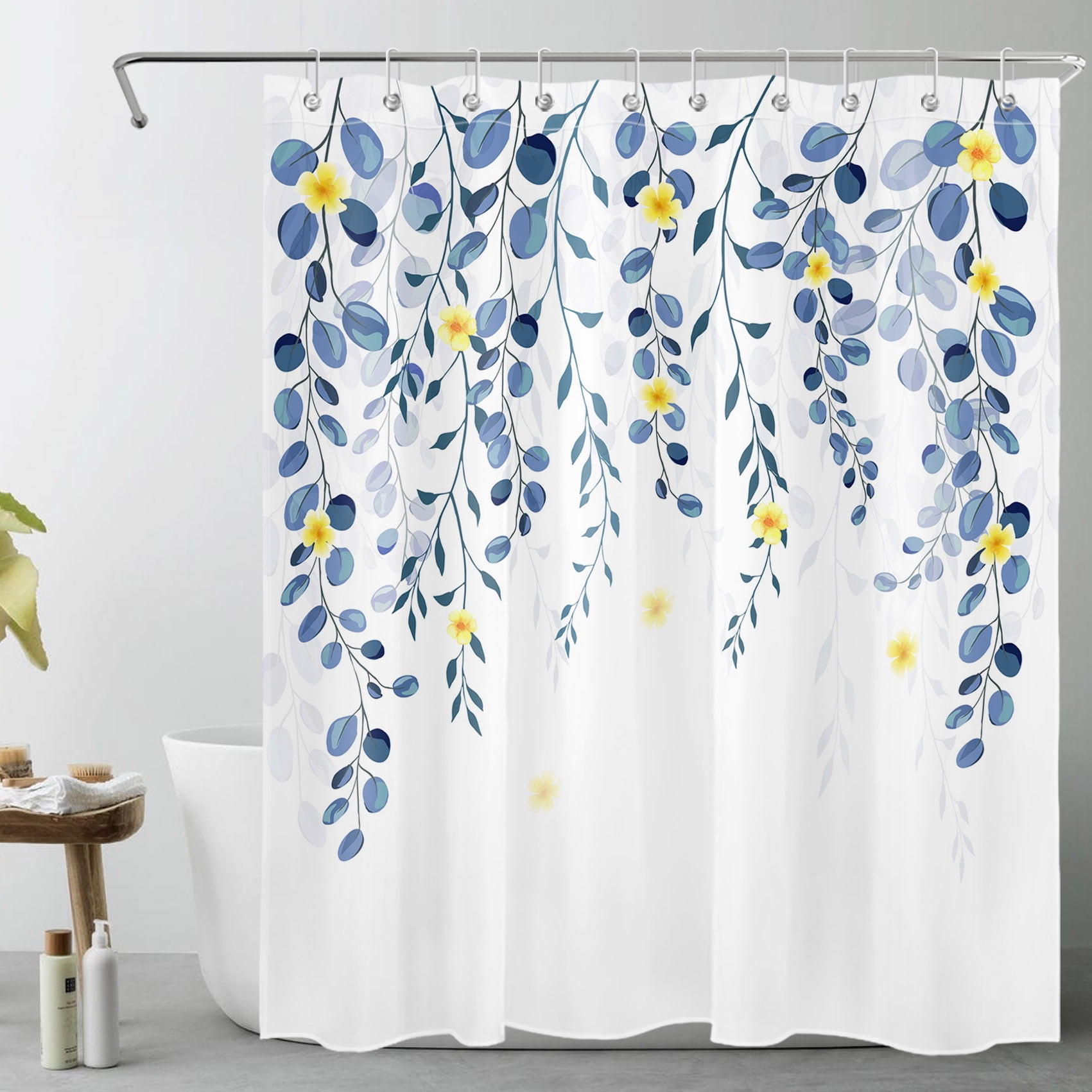 Glawry Sage Green Leaves Plant Eucalyptus Shower Curtain for Bathroom 60W X  72H Inches Botanical Nature Mint Gold Leaf Bathroom Curtains Set Summer