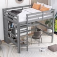 thumbnail image 3 of Full Size Loft Bed, Wooden Loft Bed with Storage Shelves and Under-Bed Desk, Study Bedframe with Built-in Ladder and Full-Length Guardrail for Kids Teens Adult, Space-Saving, No Spring Box Needed,Gray, 3 of 7