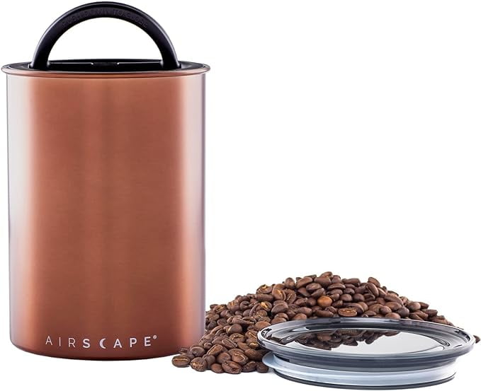 Planetary Design Airscape Stainless Steel Coffee Canister | Food Storage Container | Patented Airtight Lid | Push Out Excess Air Preserve Food Freshness (Medium, Brushed Copper)