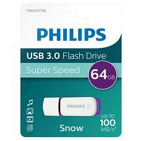 PHILIPS High Speed 64GB Flash Drive, Snow Edition USB 3.0 - White/Purple, 100MB/s