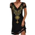 thumbnail image 1 of EQWLJWE Robes pour Femmes Robes pour Femmes Mode 2023 Femmes Décontracté Col en V Imprimé Ample Dentelle Couture Manches Courtes Robe Jupe, 1 of 5