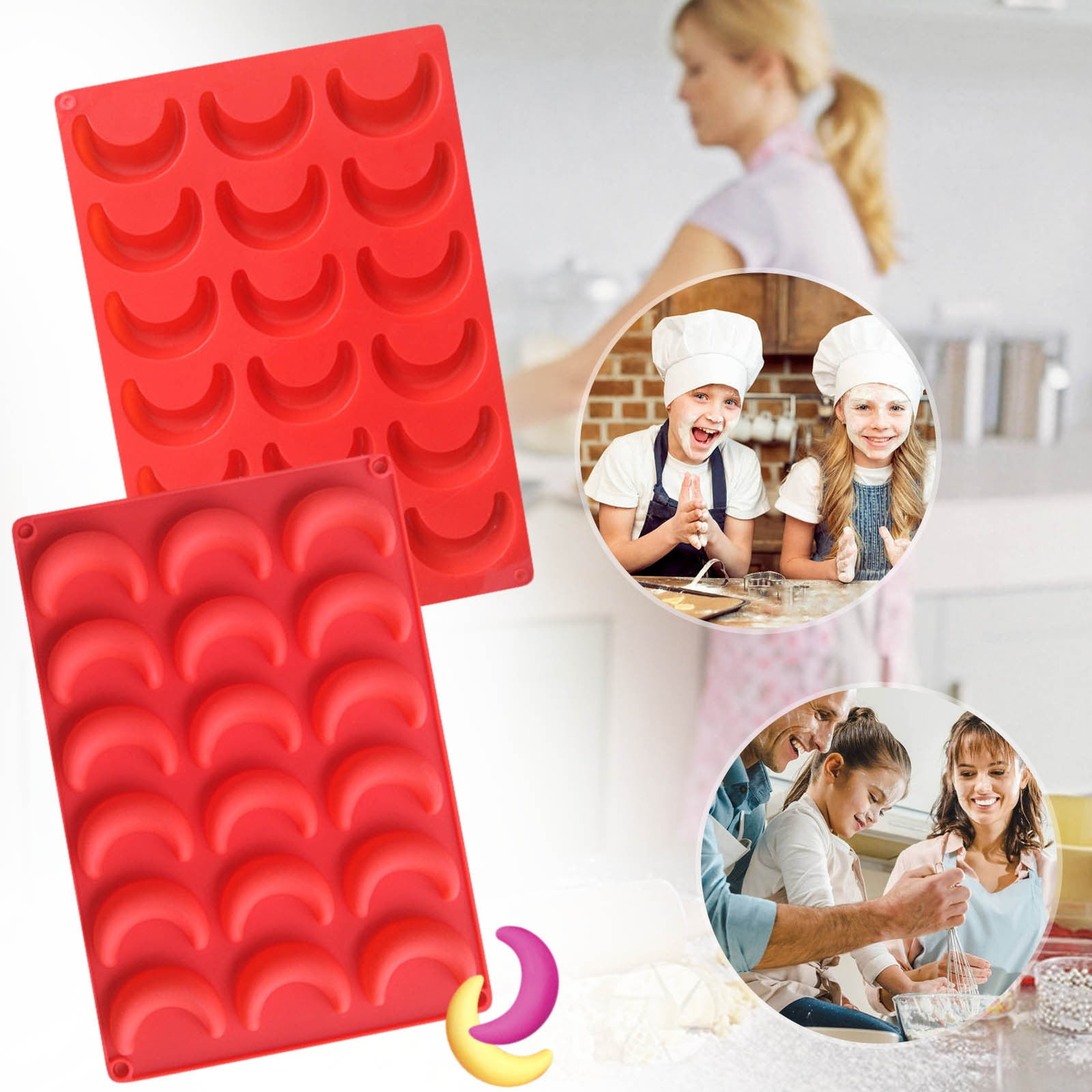 Crescent Silicone Mold Ice Cube Tray Non-Stick Easy Release Food Grade for Chocolate Candy Jelly Mini Cake Soap Wax Freezer by PALIFEUR