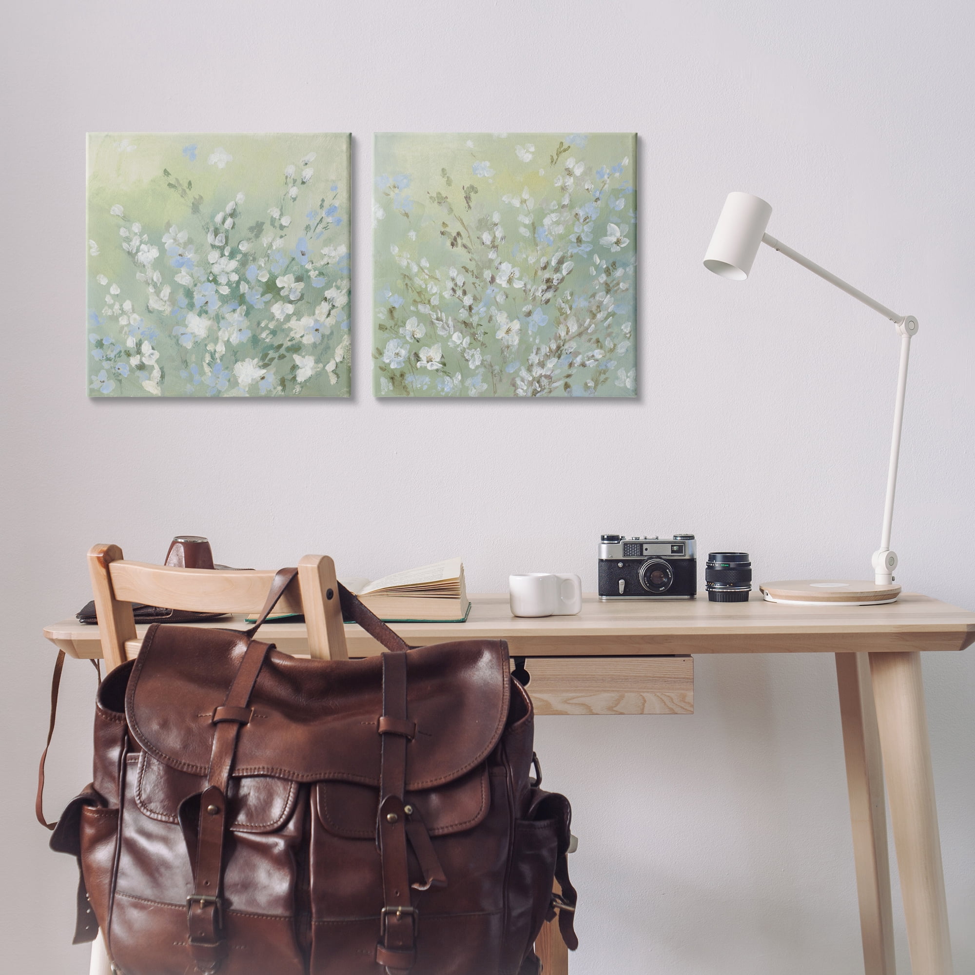 Stupell Industries Wispy Willows Blooms Floral & Botanical Painting Wrapped Canvas Art Print Wall Art, 17 x 17, Set of 2