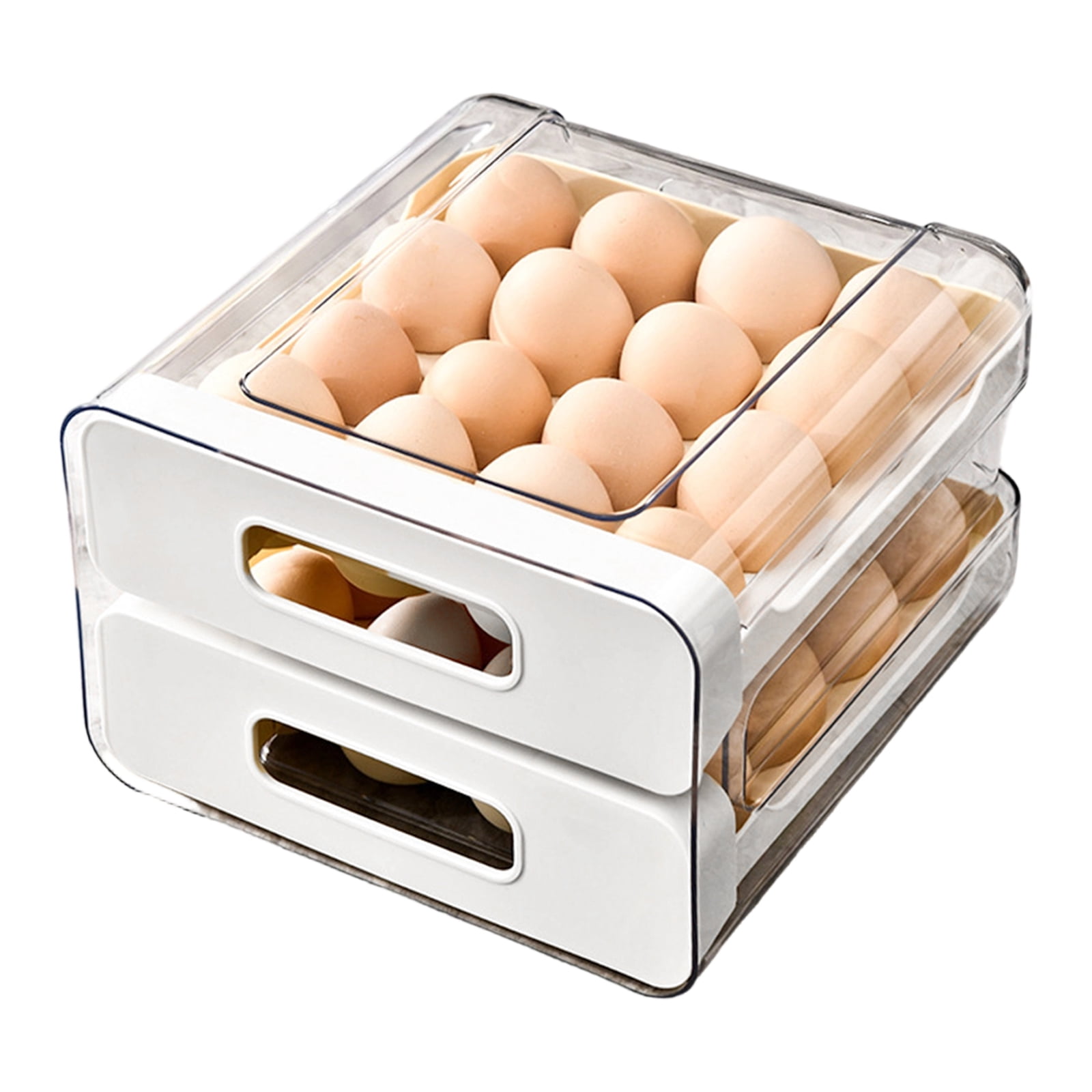 32 Eggs Container Holders Dispenser for Refrigerator 2 Tiers Clear Stackable Eggs Holder Tray with Drawer for Fridge