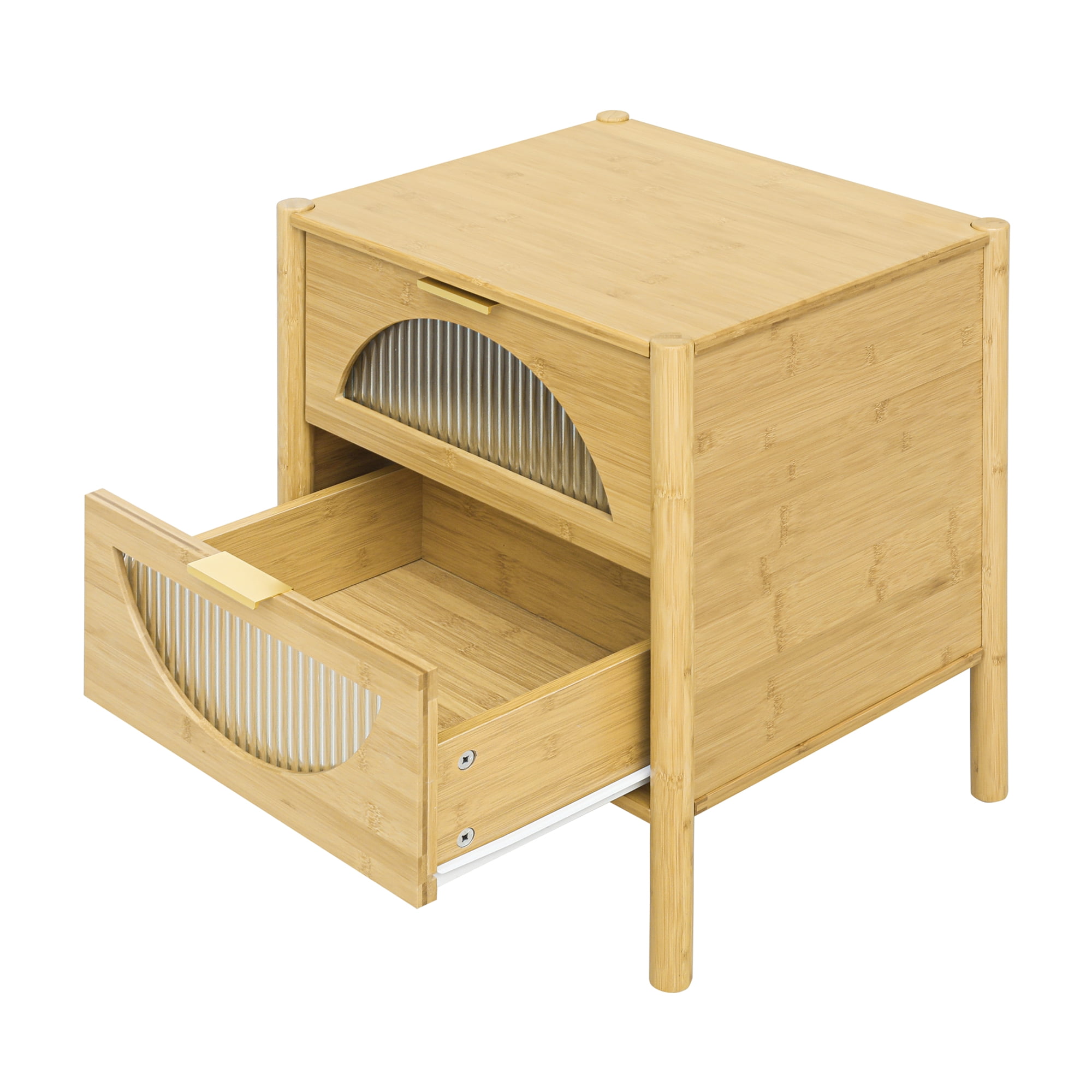 Resenkos Natural Bamboo Accent Bedside Table for Bedroom with 2 Drawer Resenkos Natural Bamboo Accent Bedside Table for Bedroom with 2 Drawer