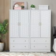 thumbnail image 3 of Wirrytor Armoire Wardrobe Closet with 2 Woven Doors, Wardrobe Cabinet with 2 Storage Drawers and Hanging Rail, Freestanding Wooden Closet for Bedroom(White), 3 of 8
