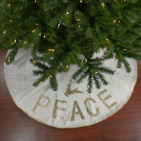 Northlight 48" Cream and Gold Peace and Reindeer Christmas Tree Skirt