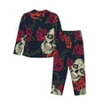 thumbnail image 2 of Junzan Roses Skulls Print Womens Pajama Sets,Long Sleeve Button Down For Women Pjs 2 Piece, 2 of 9