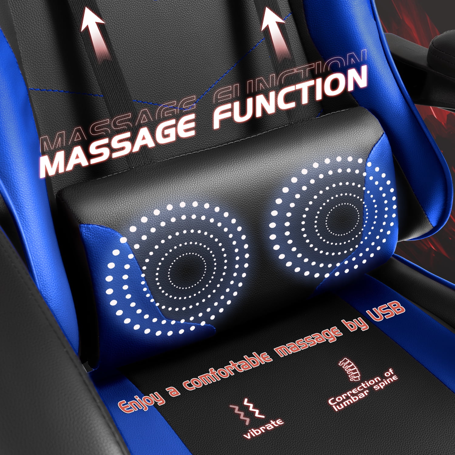 Homall PU Leather Gaming Chair Massage Ergonomic Gamer Chair Height Adjustable Computer Chair with Footrest & Lumbar Support, Blue