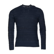 Buttoned Shoulder Textured Crewneck Sweater Navy Small S