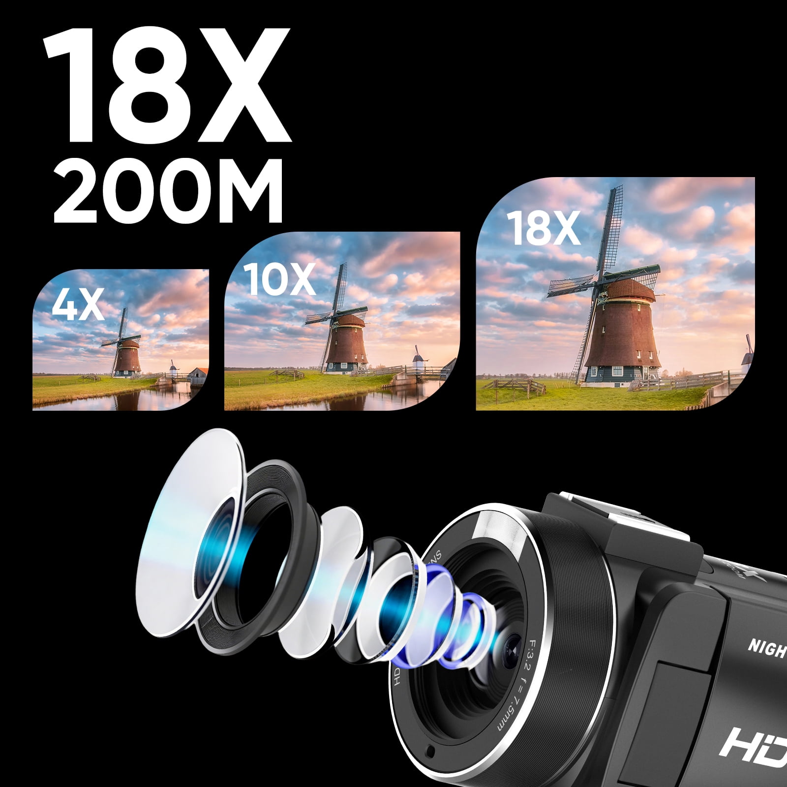 ORDRO B320 Video Camera Camcorder Full HD 1080P 30FPS 30MP 3.0 Inch 270 Degree Rotation LCD 18X Digital Zoom Recorder