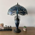 thumbnail image 5 of TiffanyTable Lamp Blue Stained Glass Shade And Base Dragonfly LED Bulbs Included for Living Room Bedroom Bedside 16"W*16"D*24"H, 5 of 5