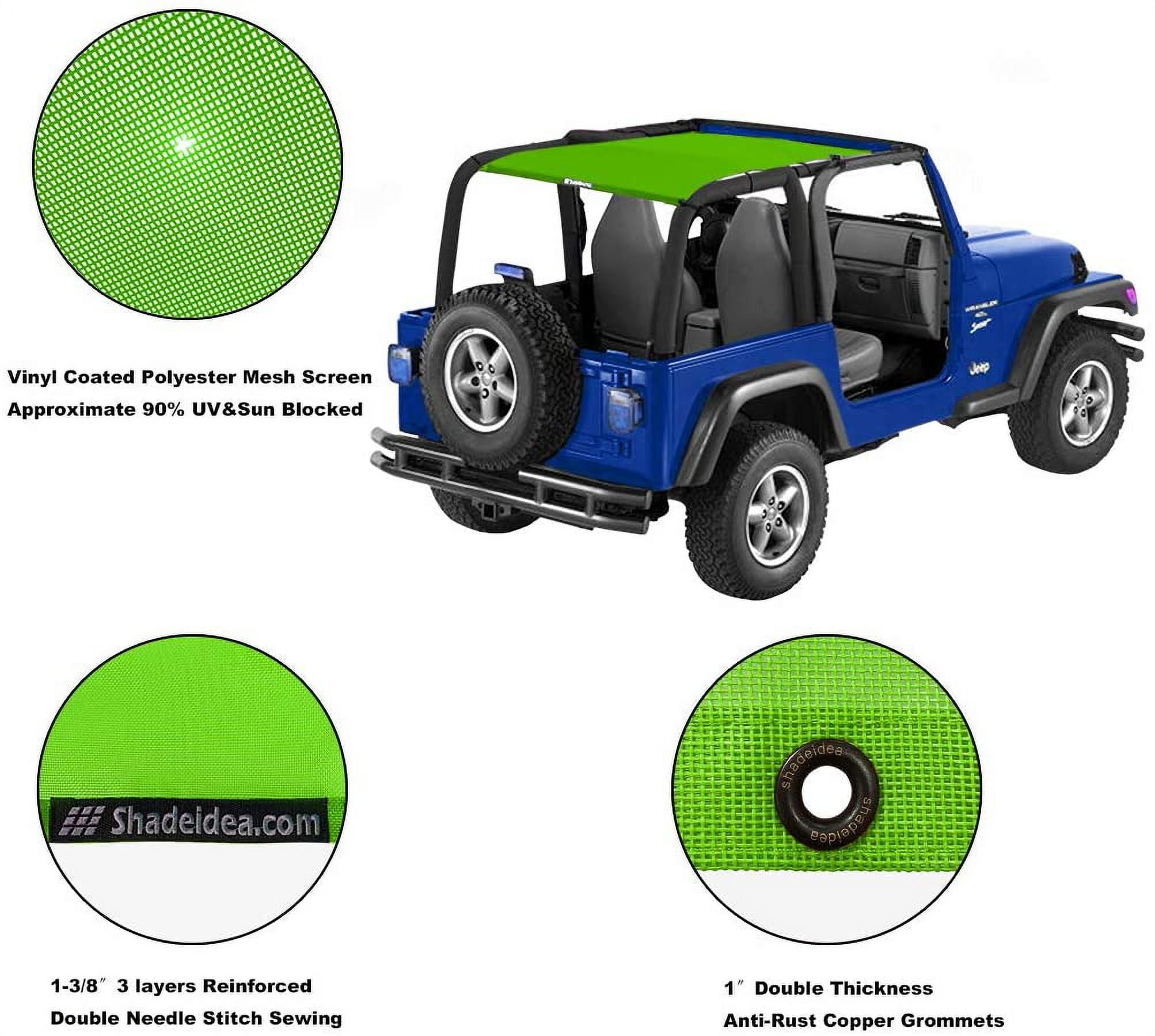 Shadeidea Jeep Wrangler Sun Shade TJ 1997-2006 Sunshade Top Front+Rear-Gray  Mesh Screen Cover UV Blocker with Grab Bag Storage Pouch-10 Years Warranty  - Walmart.com