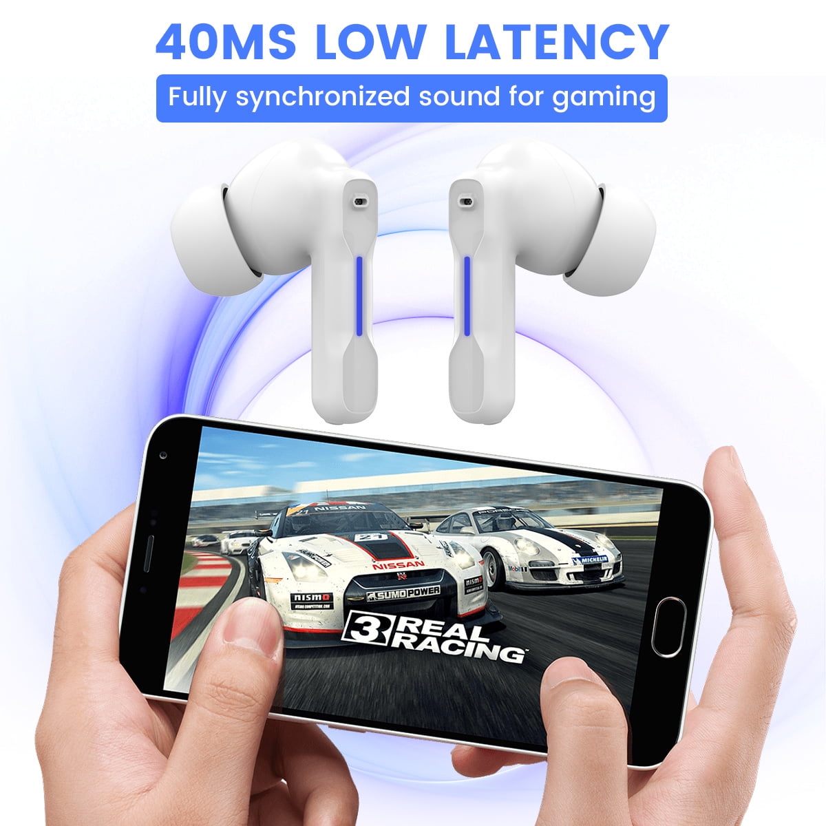 SW4 Wireless Gaming Earbuds for PC PS4 PS5 Switch Mobile - 2.4G Dongle & Bluetooth - 40ms Low Latency - Headphones with Built-in Microphone - 4 Mics PC Earbuds - PS5 Headset(White)