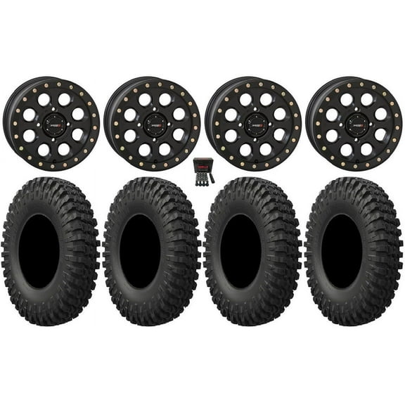 System 3 SB-7 15" Wheels Black (5 2) 37" MotoCrusher Tires Can-Am Commander Maverick Renegade Outlander Defender