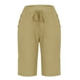 thumbnail image 3 of USNSM Casual Capri Pants for Women 2024 Summer Drawstring Elastic High Waist Linen Pants Wide Leg Plus Size Lounge Capris Pants Khaki XL, 3 of 5