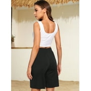 Cadmus Women's 9'' Bermuda Shorts Casual Loose Comfy Drawstring Athletic Shorts with Pockets,Black,X-Large