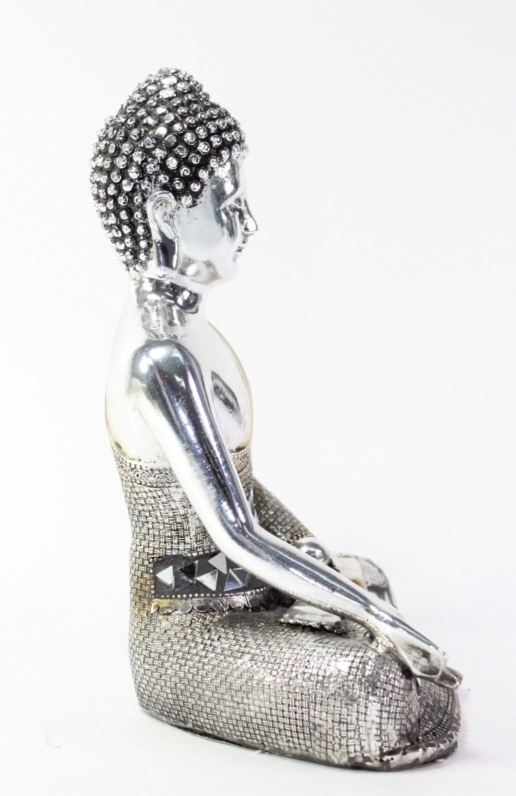 Feng Shui 8" Silver Electroplated Resting Meditating Buddha Figurine Peace Statues -D