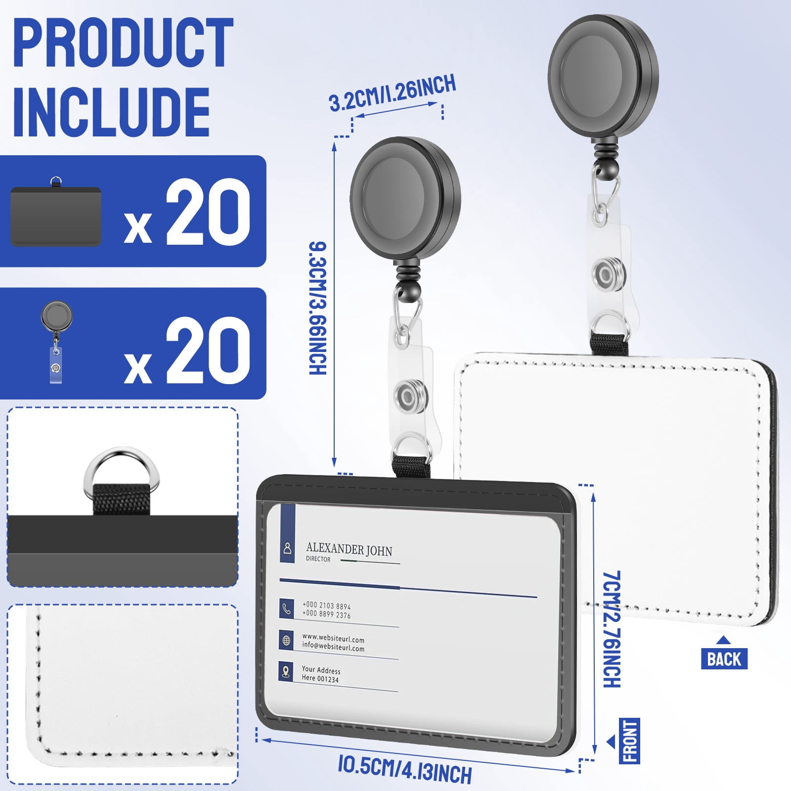 Threns 20 Pack Ublimation ID Badge Holder, PU Leather ID Card Sublimation Card Holder, Blanks Bulk Heat Transfer Print Waterproof Name Tags for Office Employee Student