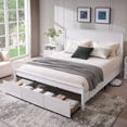 thumbnail image 4 of Aitjunz Modern King Size Bed Frame with 50" Tall Headboard and 3 Storage Drawers, Wood Platform Bed with Curved Design, No Box Spring Needed, White, 4 of 8