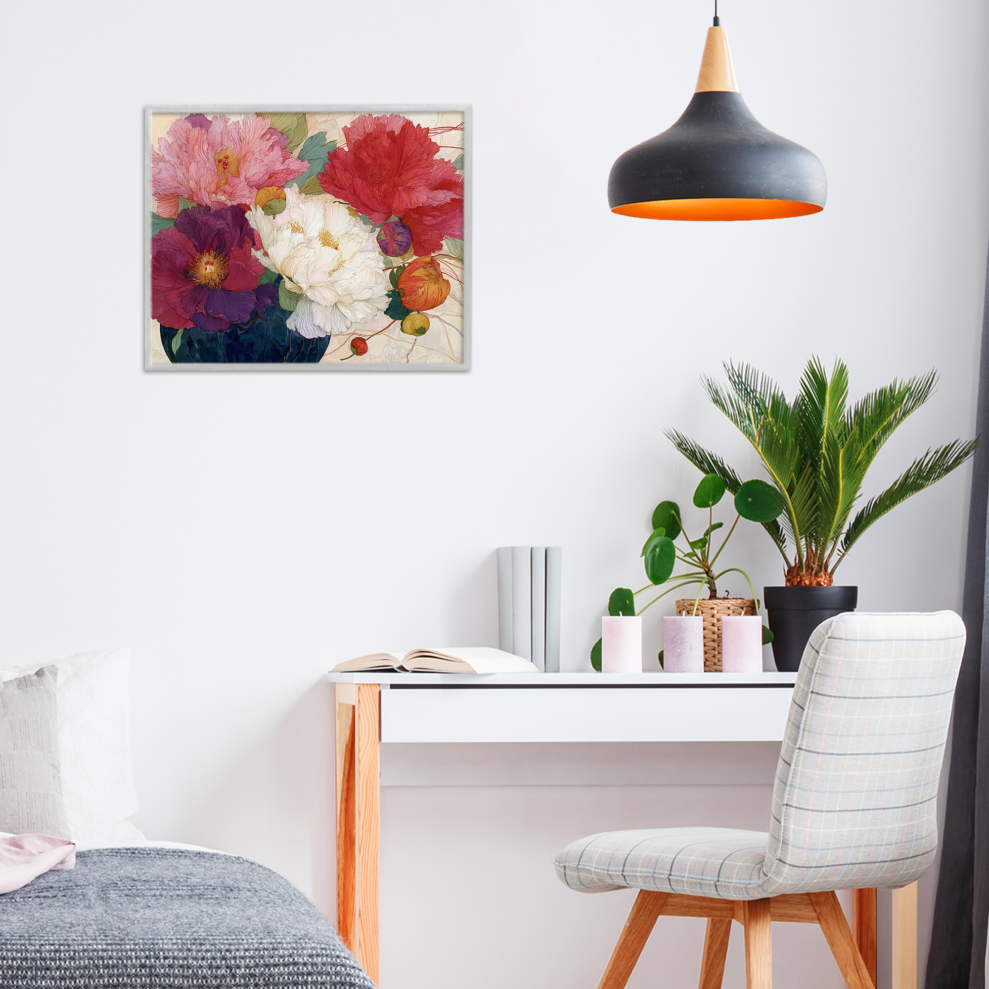 Haiku Ornate Flower Petals Gray Framed Giclee Art, design by Annabelle Hall