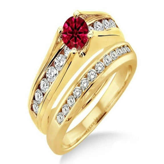 1.25 Carat Ruby & Diamond Bridal Set on 10k Yellow Gold