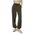 thumbnail image 2 of Gmluru Women's Lounge Pants Solid-Color Casual Sporty Style Pocket Elastic Waist Drawstring Comfortable Sweatpants Sweatpants Workout Comfy Jogger Army Green S-2XL, 2 of 9