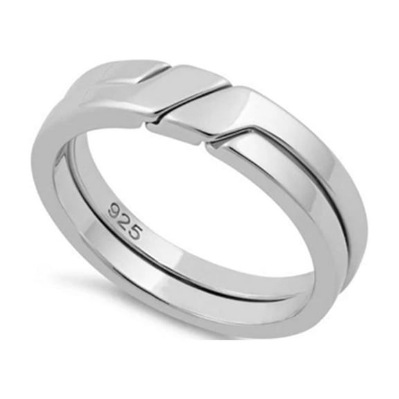 925 Sterling Silver Oxidized Platinum Plated Puzzle Band Women Valentines Day Gifts Ring