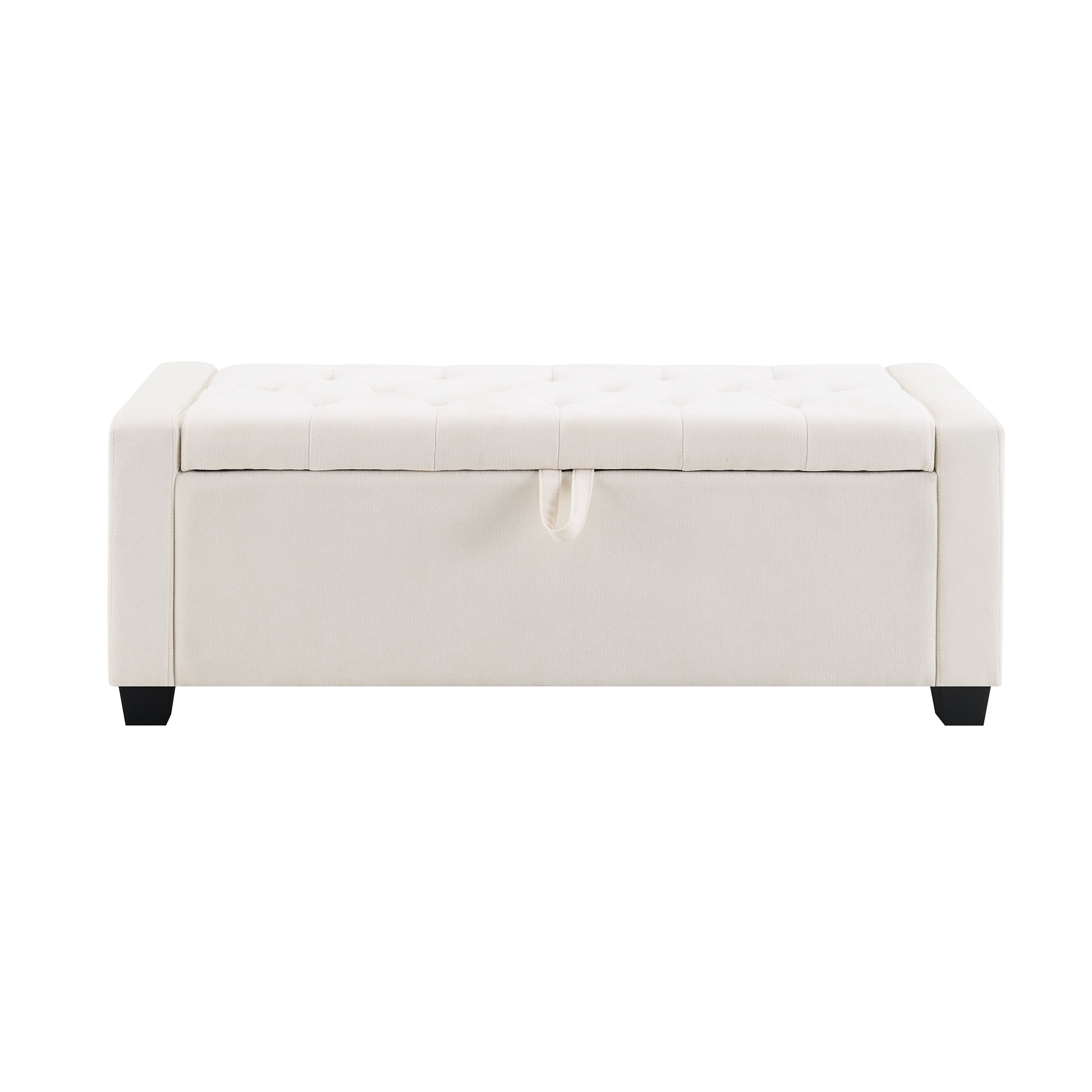 Ottoman with Storage, Upholstered Bench with Button Tufting and Safety Hinge, Solid Wood Frame for Bedroom Living Room Entryway, Beige