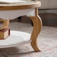 thumbnail image 5 of RIGO 31.5" Round Farmhouse Coffee Table with Open Storage, 2‑Tier Solid Wood & MDF Cocktail Table with Tempered Glass Top, Antique White & Natural Wood Finish for Living Room, 5 of 8