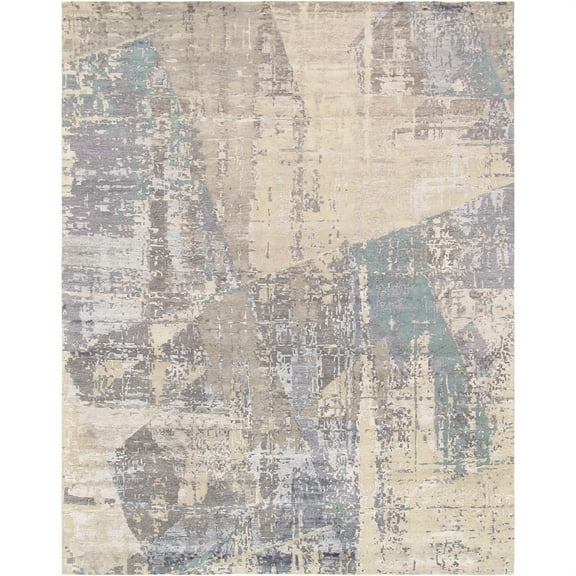 Pasargad Home Modern Collection Hand-Knotted Grey Silk & Wool Area Rug- 9'11" X 13' 9"